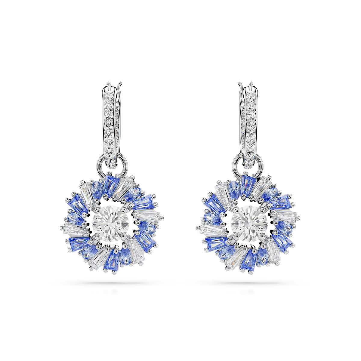 Swarovski Idyllia drop earrings, Flower, Blue, Rhodium plated